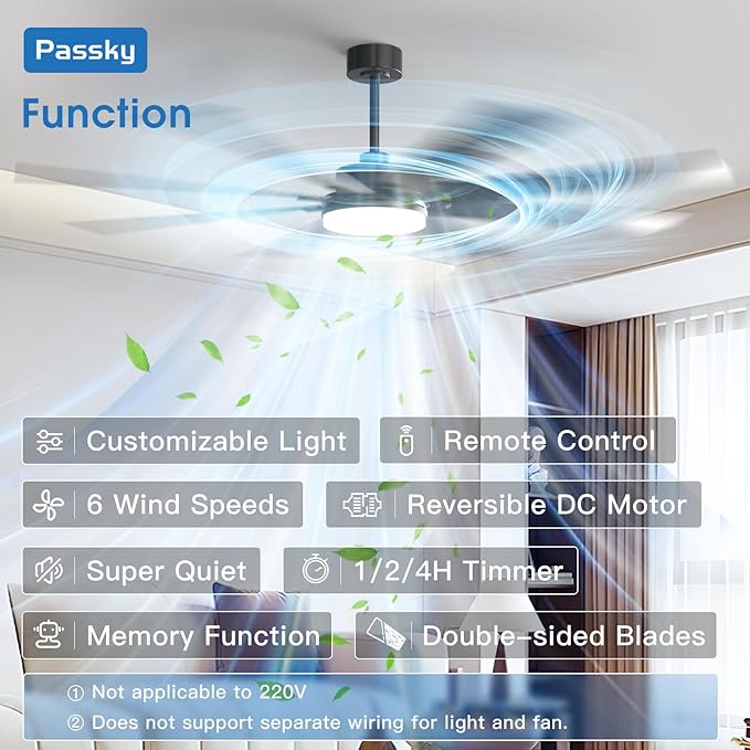 72 inch Ceiling Fans with Lights, Large Modern Ceiling Fan with Light and Remote Control, Reversible, 3CCT, Dimmable, Quiet, Black Ceiling fan For Bedroom, Living Room, Patio Farmhouse, Indoor/Outdoor