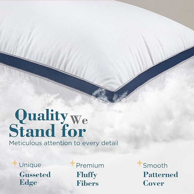 viewstar Bed Pillows Queen Sizes Set of 2, Hotel Quality Cooling Down Alternative Gusseted Pillows for Side, Back, or Stomach Sleepers, Navy