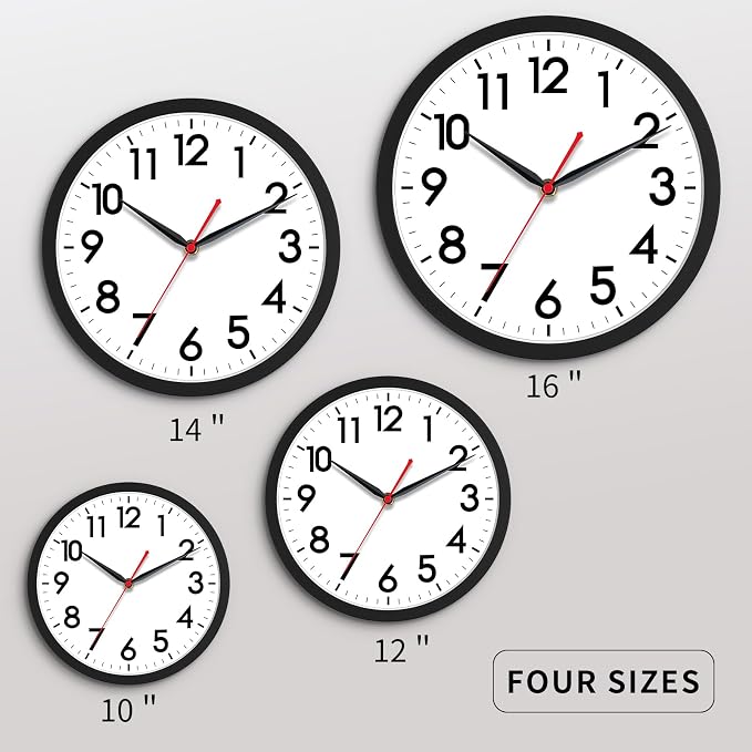 AKCISOT 10 Inch Wall Clock, Battery Operated Analog Clock, Silent Non-Ticking, Ideal for Bedroom, Bathroom, Kitchen, Office and School, Black