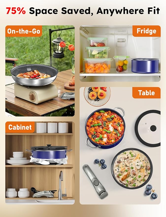 Pro DUXANO 12PC Nonstick Pots and Pans Set&Hybrid 3-Ply Stainless Steel Skillet, High Heat Sear&Fry, 2-Layer Ceramic Induction Cookware, 9H Scratch-Resistant&Anti-Warp,PFAS Free,All Cooktop/Dishwasher