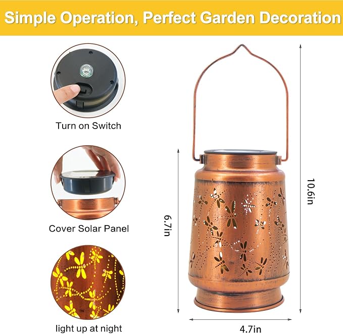 Mothers Day Gifts, 4 Pack Dragonfly Birthday Gifts for Women Mom Grandma Solar Lanterns Outdoor Waterproof Garden Decor Hanging LED Decorative Light for Patio Yard Lawn Gardening Gifts
