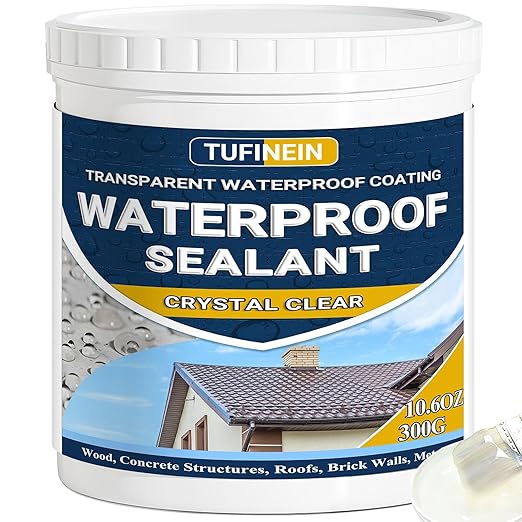 Transparent Waterproof Coating, TUFINEIN 10.6oz Invisible Waterproof Agent Indoor & Outdoor Sealant Water-Based Clear Sealant Roofs, Walls, Garden, Terraces