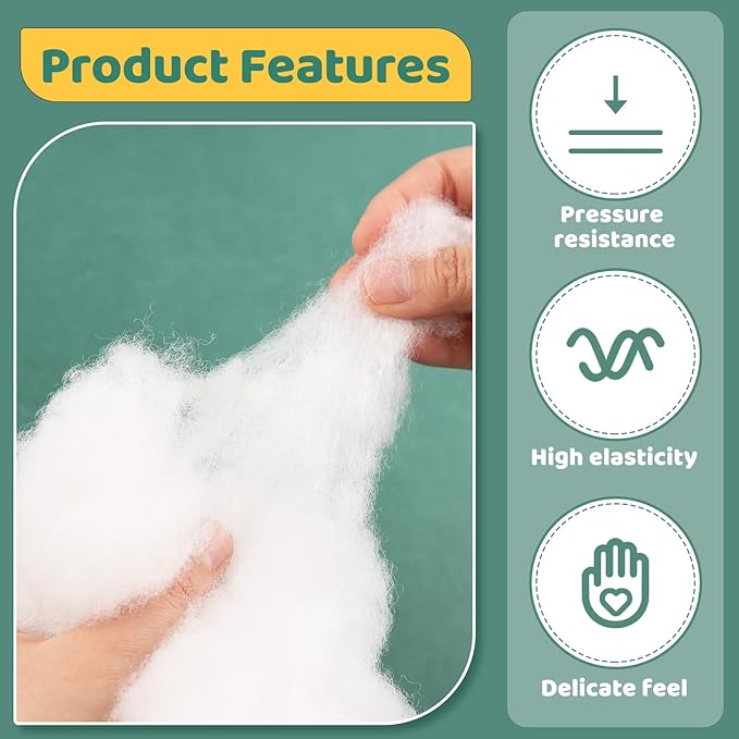 Jmuiiu 8.82oz/250g Pillows Stuffing Fiberfill, Polyfill Stuffing for Stuffed Animals, Premium Polyester Fiberfill, High Resilience Crochet Stuffing for Craft,Pillow, Cotton Batting