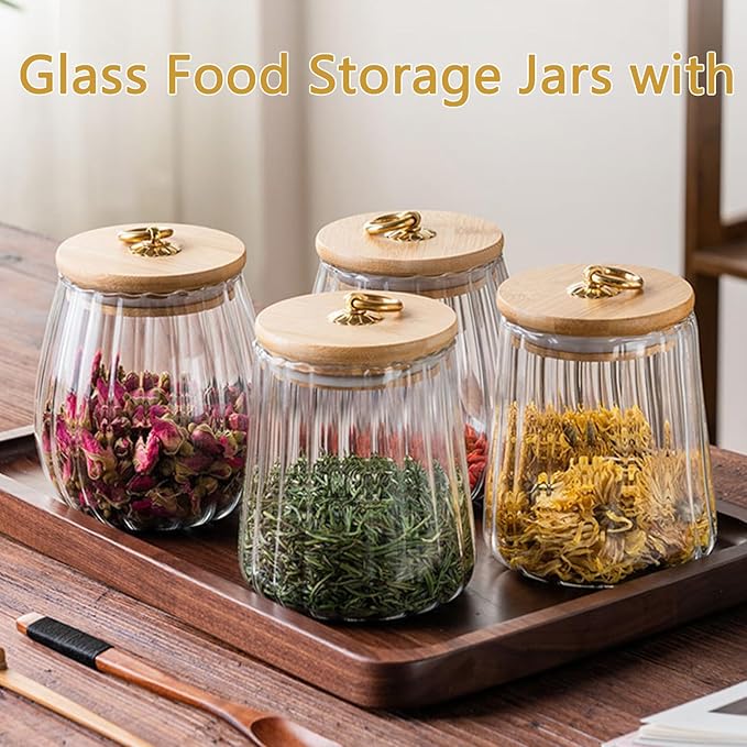 Viovian 34oz Decoration Glass Jars with Wood Lids and Spoon Food Storage Canister Container for Coffee Nut Cookie Candy Sugar Medium Clear Vintage Glass Jar With Lid 1000ml