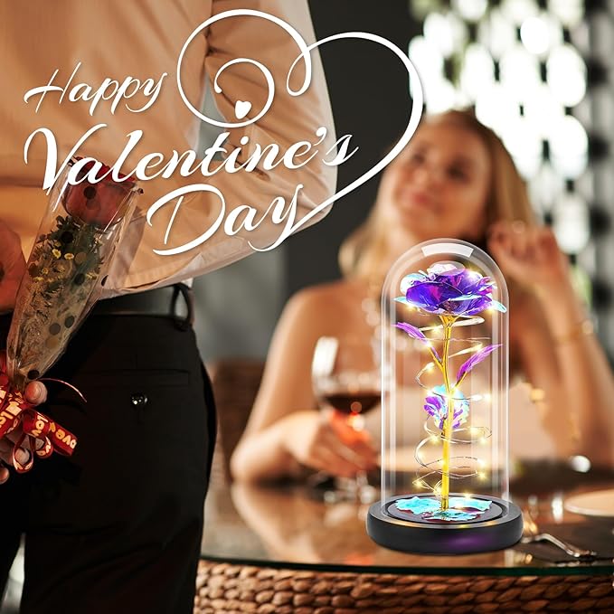 Otlonpe Preserved Forever Mothers Day Flower Gifts for Mom, Glass Light Up Rose Gifts for Women Grandma Girlfriend Wife Sister Her, Valentines Mothers Day Christmas Birthday Womens Gift (Purple)