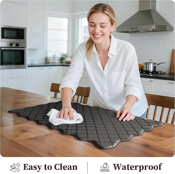 Arenarug Upgrade Scalloped Embossed Kitchen Mats for Floor 2PCS Cushioned Anti Fatigue Waterproof Foam Kitchen Rugs Non Slip Washable Comfort Standing Mat for Sink Laundry, 24"x39"+24"x59", Black