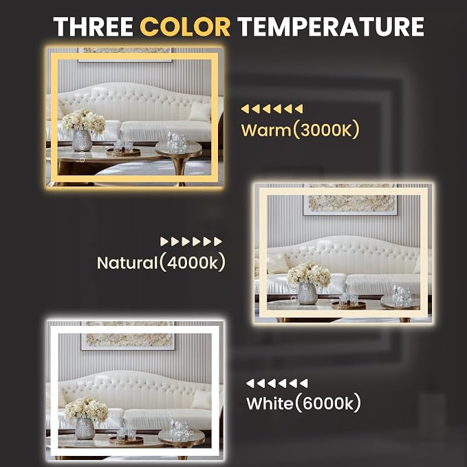 LOAAO 50"X40" LED Bathroom Mirror with Lights, Anti-Fog, Dimmable, Backlit + Front Lit, Lighted Bathroom Vanity Mirror for Wall, Memory Function, Tempered Glass, Safe to Use, ETL Listed