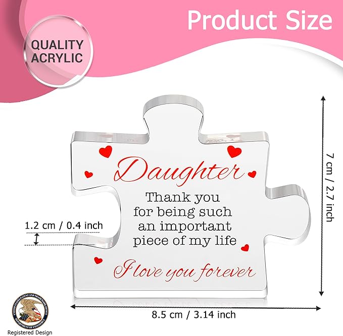VELENTI Engraved Acrylic Block Puzzle - Daughter Gift from Mom and Dad - Cute Father, Mother to Daughter Gift for Home Decor