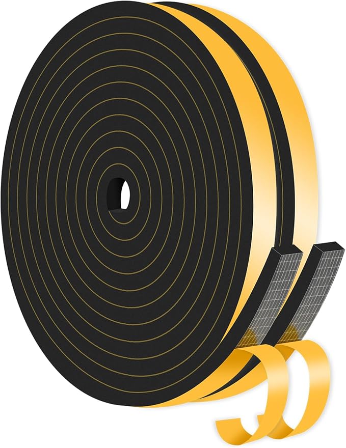 Weather Stripping Door Seal,Weather Stripping,Soundproof,Cold Insulation,High Density CR Foam Insulation Tape for Door, Front Door Frame, Windows,Sliding Door (Black, 1/2 in x 1/4 in x 26Ft)