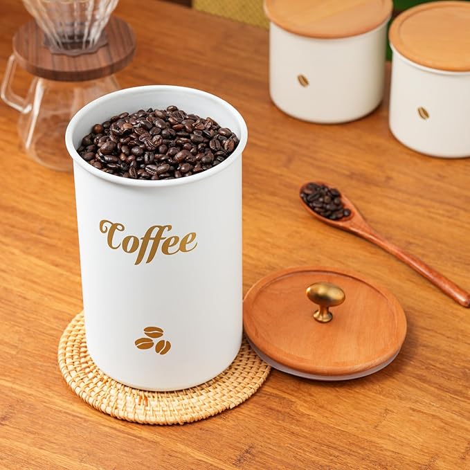 Coffee Canister, 3 pack 2 lb/12 oz/12 oz Large Airtight Coffee Bean Storage Container, Café Grounds Container, Cafe Jar Cafe Holder, Food Storage Container for Flour, Sugar, Tea (White)