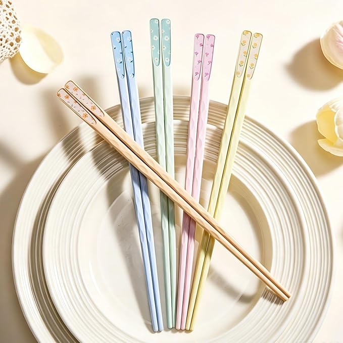 Fiberglass Chopsticks with Floral Pattern – Reusable, Heat-Resistant, Lightweight, Non-Slip, Dishwasher Safe 5 Pairs Chop Sticks for Sushi Noodles Ramen