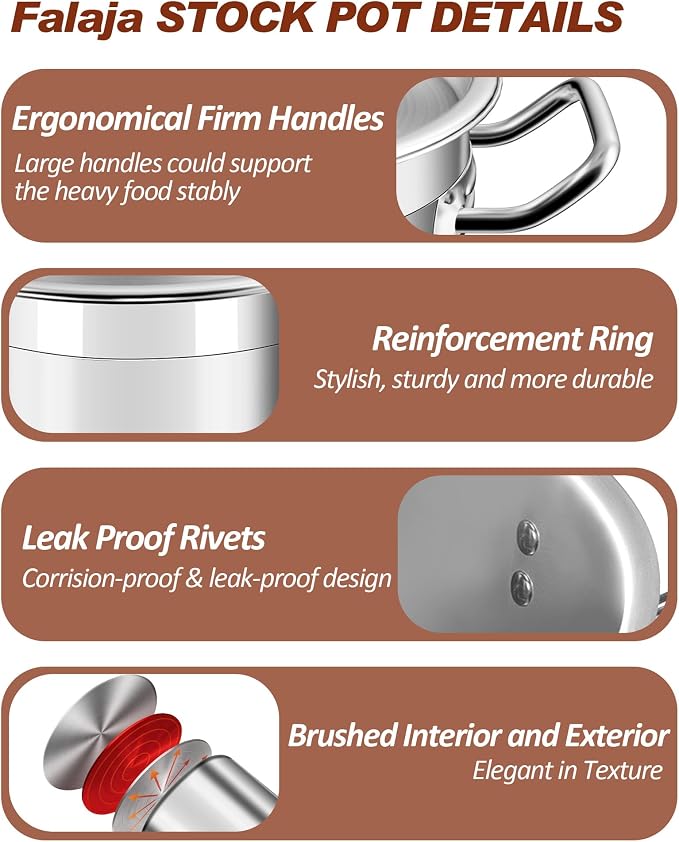 Large Stock Pot with Lid - 40 Quart Stainless Steel Cookware, 10 Gallon Heavy Duty Soup Pot, Big Pots for Cooking, Compatible Induction & Oven