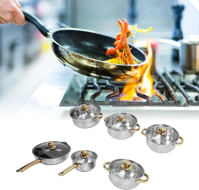 12pcs Pots and Pans Set, Stainless Steel Induction Kitchen Cookware Set with Detachable Handle, Dishwasher Non Stick Cooking Set with Frying Pan, Saucepans, Stockpots (Gold