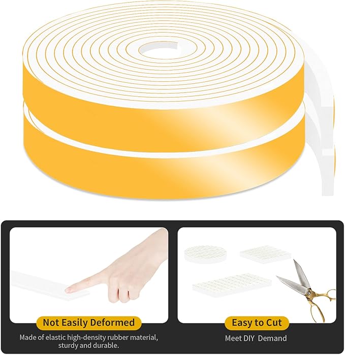 Weather Stripping Door Seal Strip,Front Door Weather Stripping,Insulation Tape for Door Frame,Window,Air Conditioner (White,1 in x 1/4 in x 26Ft)