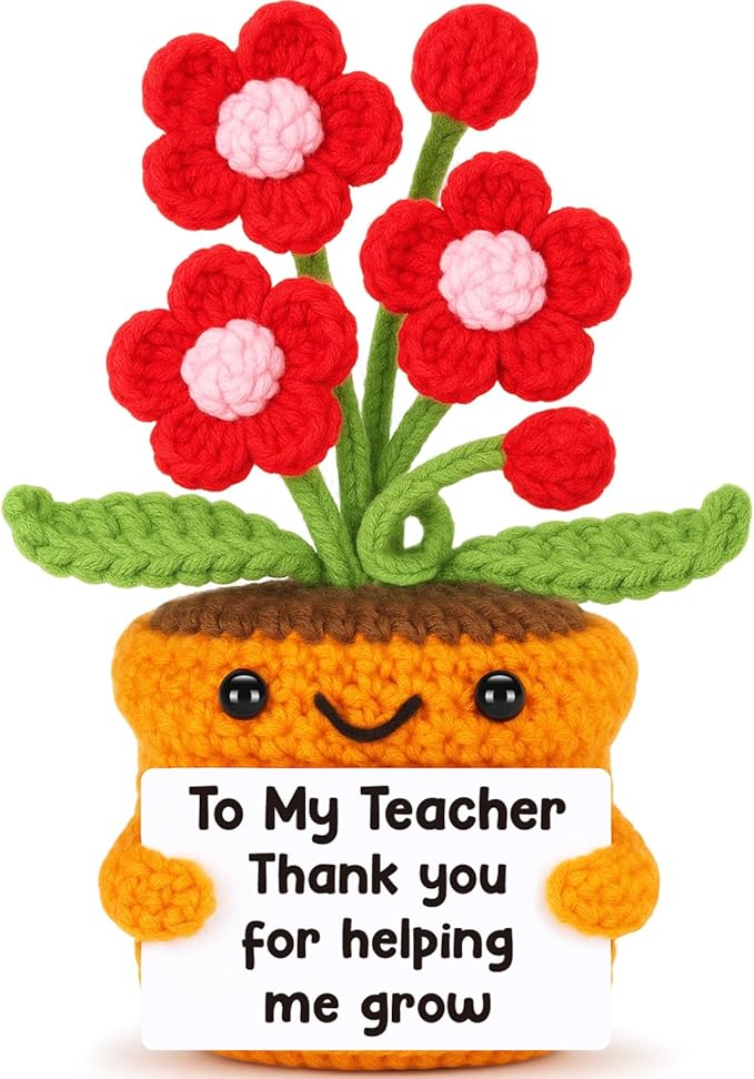Teacher Appreciation End Of Year Gift Crochet Flower – Thank You Gift for Teacher, Preschool, Kindergarten, Daycare – Cute Handmade Desk Decor, Appreciation Present from Student Graduation