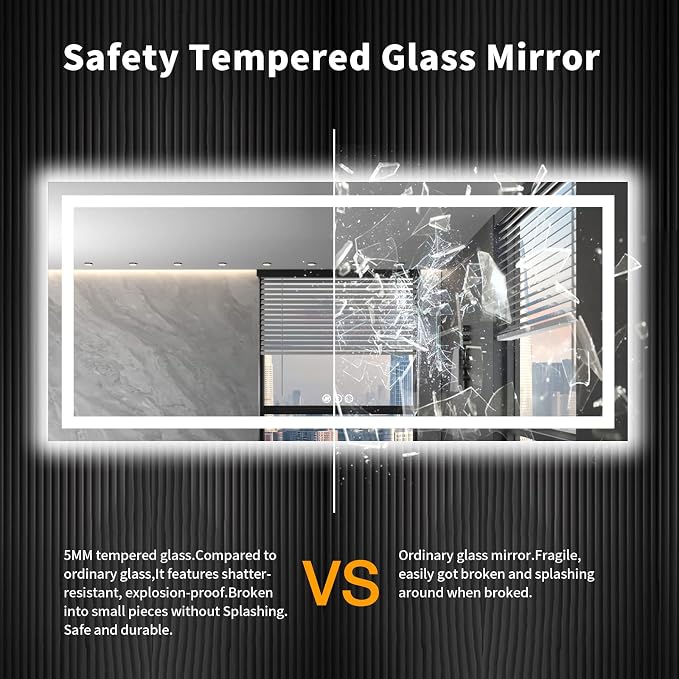 LOAAO 72"X32" LED Bathroom Mirror with Lights, Anti-Fog, Dimmable, Backlit + Front Lit, Lighted Bathroom Vanity Mirror for Wall, Shatter-Proof, Memory Function, Tempered Glass, ETL Listed