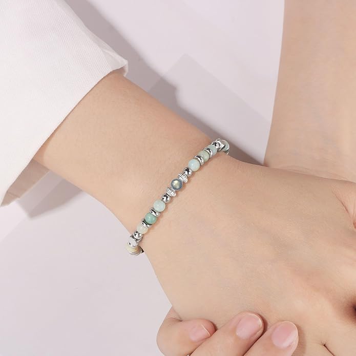JoycuFF 𝗚𝗶𝗳𝘁𝘀 𝗳𝗼𝗿 𝗪𝗼𝗺𝗲𝗻 𝗠𝗼𝗼𝗻𝘀𝘁𝗼𝗻𝗲 𝗕𝗿𝗮𝗰𝗲𝗹𝗲𝘁 Amazonite Colorful Imperial Jasper Stainless Steel Beads Bracelets, Mothers Day Birthday Christmas Valentines Graduation Gifts