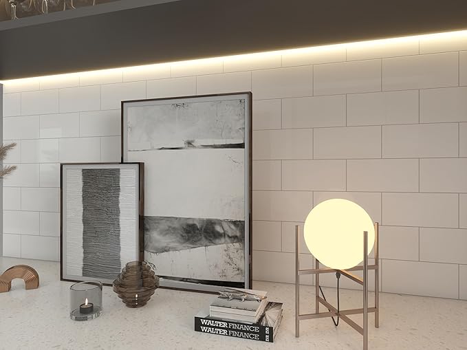 COLAMO Luxury 6"×12" Swatch Peel and Stick Backsplash,Glossy Pure White Backsplash for Kitchen Wall,Self Adhesive Faux Marble Tile, Stick on Accent Wall Brick Tile for Bedroom,RV,Laundry
