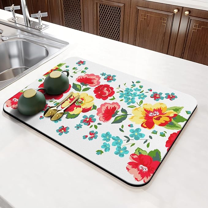 Coffee Bar Mat Accessories for Countertop Absorbent Hide Stain Rubber Backed Dish Drying Mats for Kitchen Counter Draining Pad Decor Gift(24x16in)