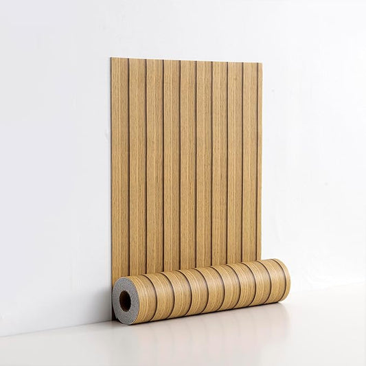 Peel and Stick PVC Slat Wall Panels, Wood Grain Self-Adhesive Soundproof Moisture-Resistant Paneling, 3D Faux Wood Panels for Bedroom Bathroom Walls & Ceilings 118"x15.75"(Light tan,13Sq.ft)