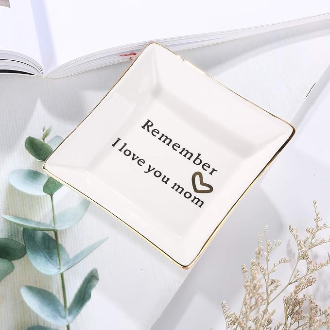 HOME SMILE Ceramic Ring Dish Jewelry Tray-Mom Gifts, Remember I Love You Mom - Mother's Day Birthday Gifts for Mom
