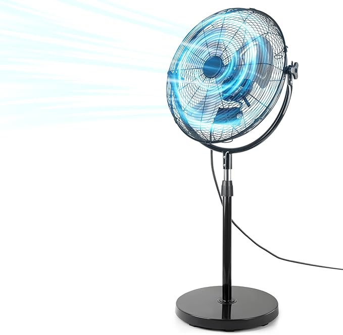20 Inch High Velocity Pedestal Fan, Heavy Duty Industrial Standing Fan with 3-Speed & Adjustable Height (47.1"-55.1"), Metal Fan for Bedroom, Patio, Workshop & Indoor Air Circulation