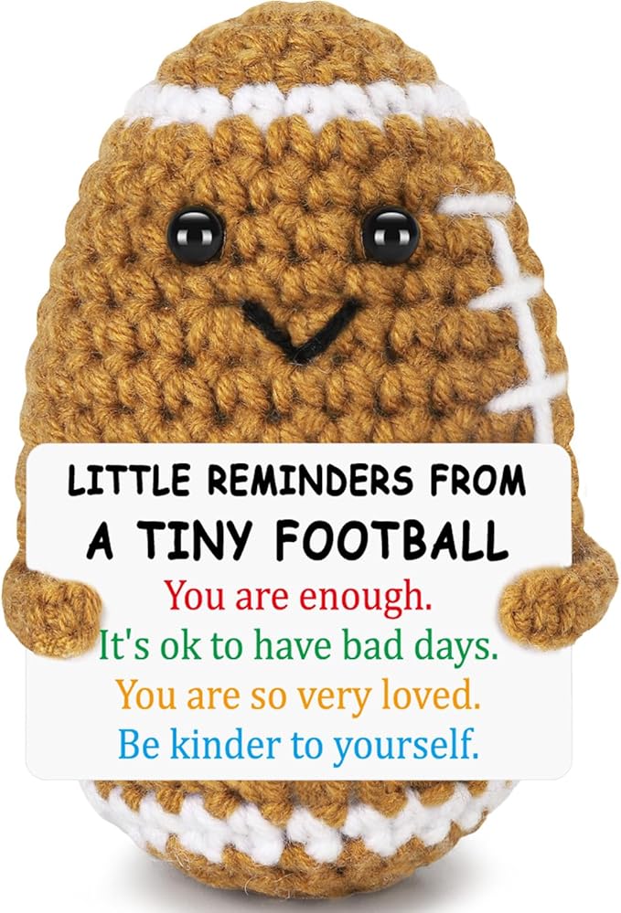BiuNiuring Positive Inspirational Crochet Football Gifts for Teens Women & Men, Funny Cute Little Reminders Stress-Relief Birthday Gifts for College Friends, Coworkers, Bosses, Her, Him