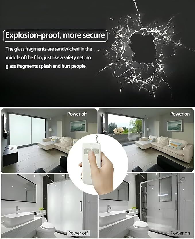 Customizable (39" - 59") Window Privacy Film | PDLC Switchable, Window Film | Smart Film for Windows and Home Office Window | Adhesive Privacy Film | Heat Insulation UV Blocking - Clear to Opaque