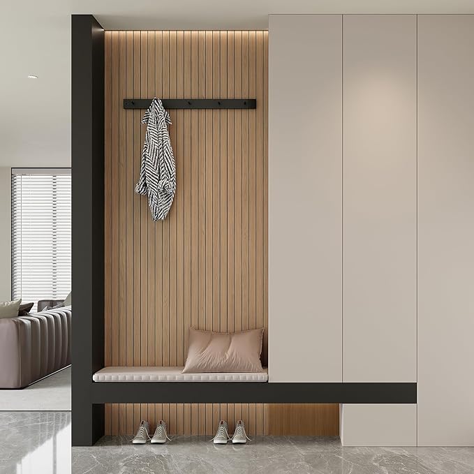 Yutianli PVC Slat Wall Panel Peel and Stick 236"x 15.7" Faux Wood Slat Panel Artificial Oak Wood Grain Self-Adhesive Soundproof 3D Wall Panel for Walls and Ceilings