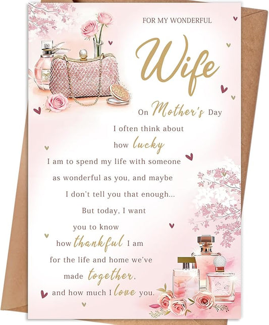Mother's Day Card Gifts for Wife, Mothers Day Gifts from Husband, Wife Mothers Day Card