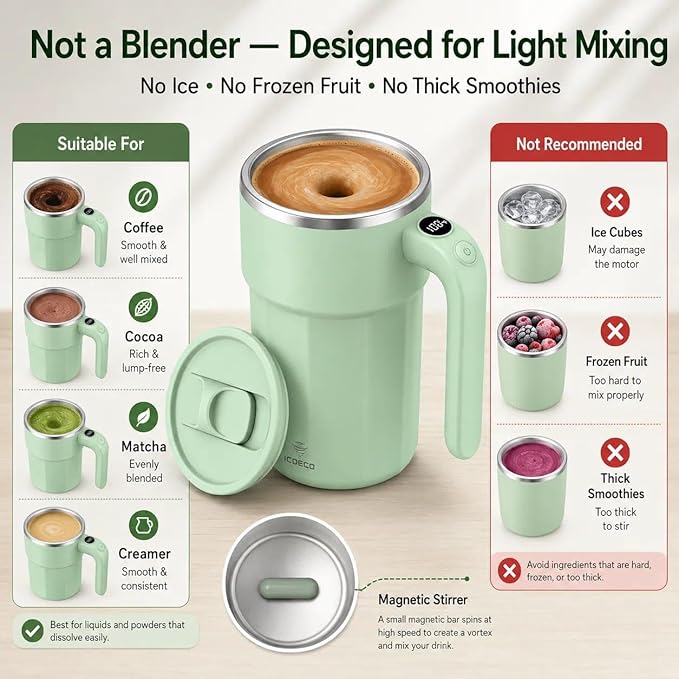 Self Stirring Coffee Mug, 12oz Rechargeable Magnetic Mixing Cup with Temperature Display, 316 Stainless Steel Electric Stirring Cup with Lid & Handle for Coffee, Cocoa, Matcha, Creamer, Mushroom Coffe