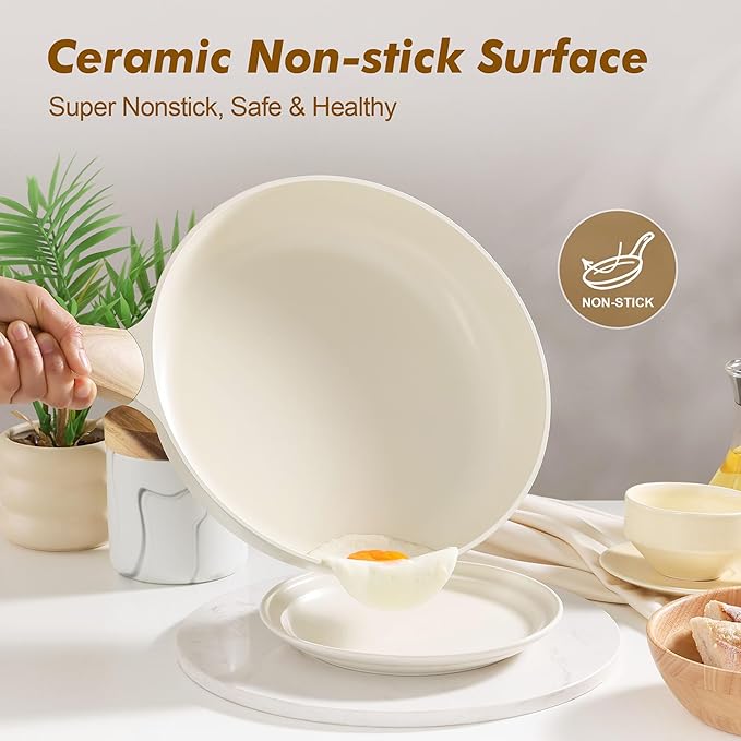 SENSARTE 9.5inch Ceramic Nonstick Frying Pan Small Skillet, White | Healthy Ceramic Coating Omelette Pan, Non-toxic Kitchen Cooking Chef's Pan, PFOA/PFAS/PTFE Free, Induction Compatible