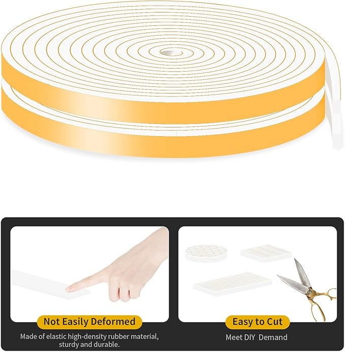 Weather Stripping Door Seal Strip,Front Door Weather Stripping,Insulation Tape for Door Frame,Window,Air Conditioner (White,1/4 in X 1/16 in x 66Ft)