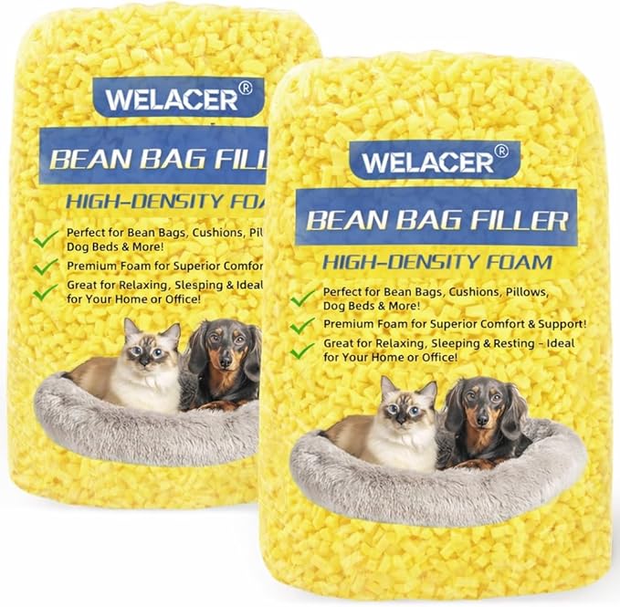 Welacer 10lbs Bean Bag Filler, Shredded Memory Foam Filling for Pillow Stuffing Cushion Arts Crafts Refill, Without Added Gel Particles, Premium Soft and Great for Stuffing (Yellow)