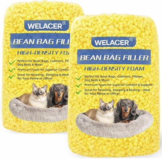Welacer 10lbs Bean Bag Filler, Shredded Memory Foam Filling for Pillow Stuffing Cushion Arts Crafts Refill, Without Added Gel Particles, Premium Soft and Great for Stuffing (Yellow)