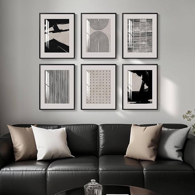 Framed Black and White Abstract Wall Art, 6 Pieces Modern Prints Paintings Artwork for Walls, Minimalist Abstract Pictures for Living Room Bedroom Dining Room Office Bathroom Wall Decor 11x14 Inch