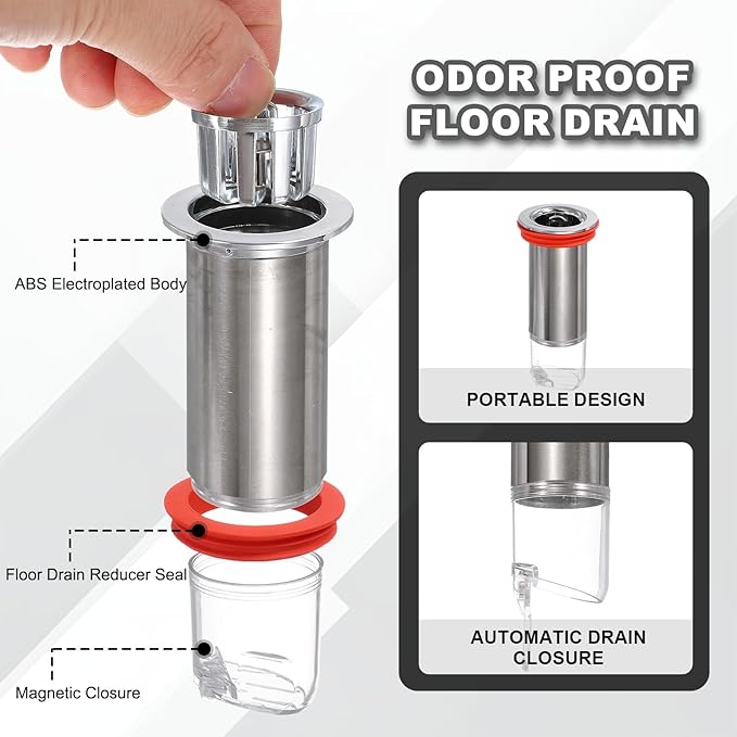 uxcell 4.1" Odor Proof Floor Drain, Floor Drain Shower Plug Drain Backflow Preventer Suitable for Pipes Tubes Bathroom Kitchen, Red Silver/Transparent