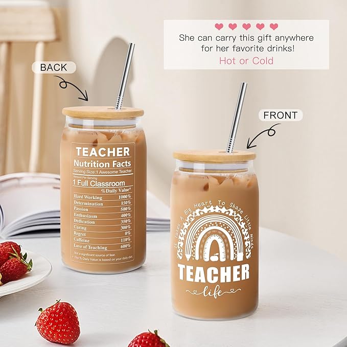 Zutcogo Teacher Appreciation Gifts - Anniversary Birthday End of Year Presents for Teacher from Student - Thank you Retirement Back to School Gifts Idea for Women Men Coworker -16 Oz Can Glass