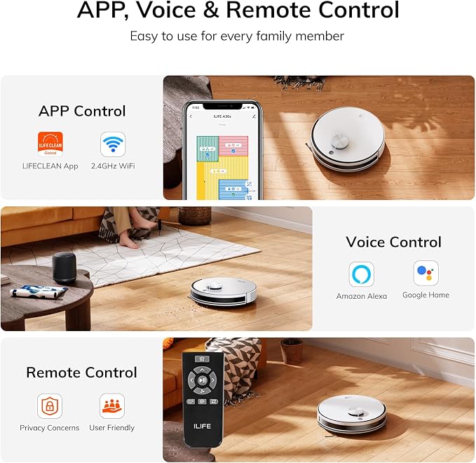 ILIFE A30s Robot Vacuum, 10000Pa Max Suction | LiDAR Navigation, Home Mapping, No-Go Zone, 150 Mins, App, Voice and Remote Control, for Hard Floor, Carpet and Pet Hair