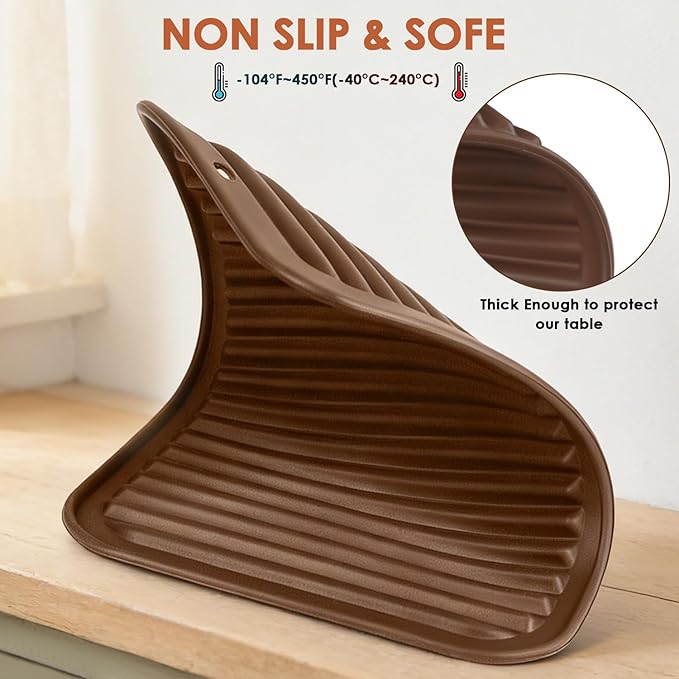 4 Pack Silicone Trivets for Hot Dishes Large 446°F Heat Resistant Pot Holder Hot Pads for Kitchen 9'' x 12' Brown Silicone Trivet Mat for Hot Pots and Pans, Jar Opener, Drying Mat