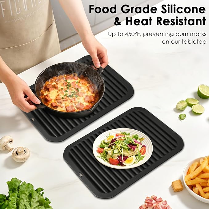 Silicone Trivets for Hot Pots and Pans, 4 Pack Heat Resistant Pot Holders for kitchen, Large Silicone Trivet Mat for Hot Dishes, Black Hot Pads for Kitchen Counter, Hot Mats Spoon Rest, 9 * 12 Inches