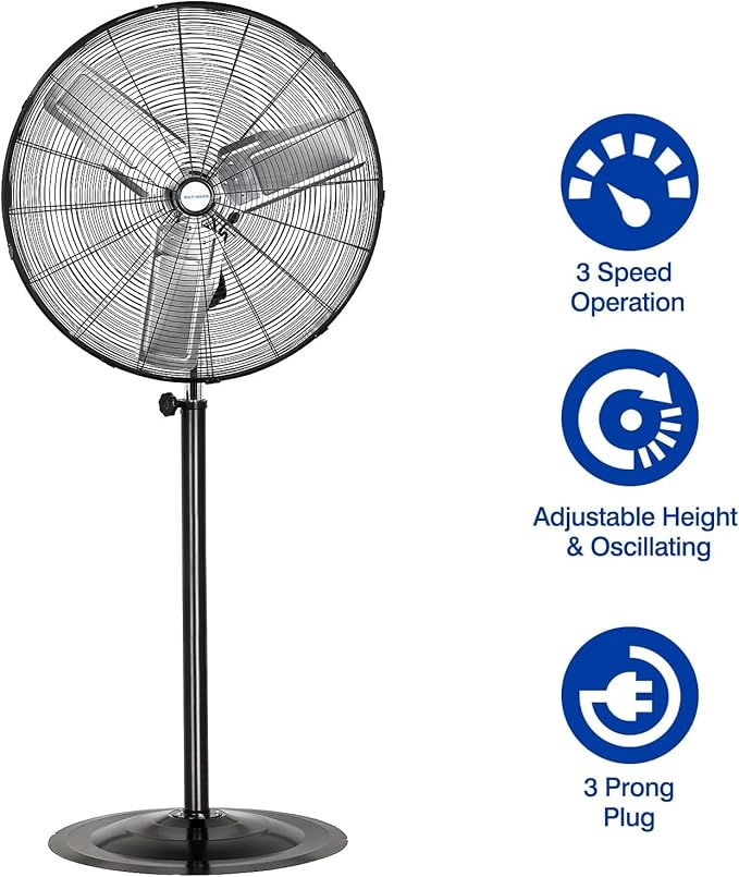 BILT HARD 30" High-Velocity Pedestal Fan with 3 Speeds, 8900 CFM Heavy Duty Industrial Stand Fan with Adjustable Height & Metal Aluminum Blades for Commercial, Shop, Garage, 2 Pack