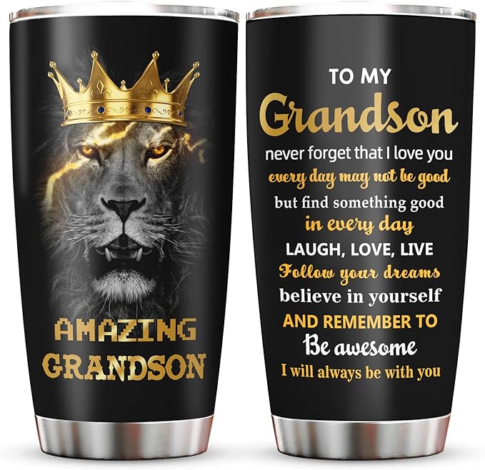 Muilzon Grandson Gifts Coffee Tumblers 20oz - Graduation Christmas Birthday Gifts for Grandson from Grandma Grandpa - Grandchildren Mug Cup