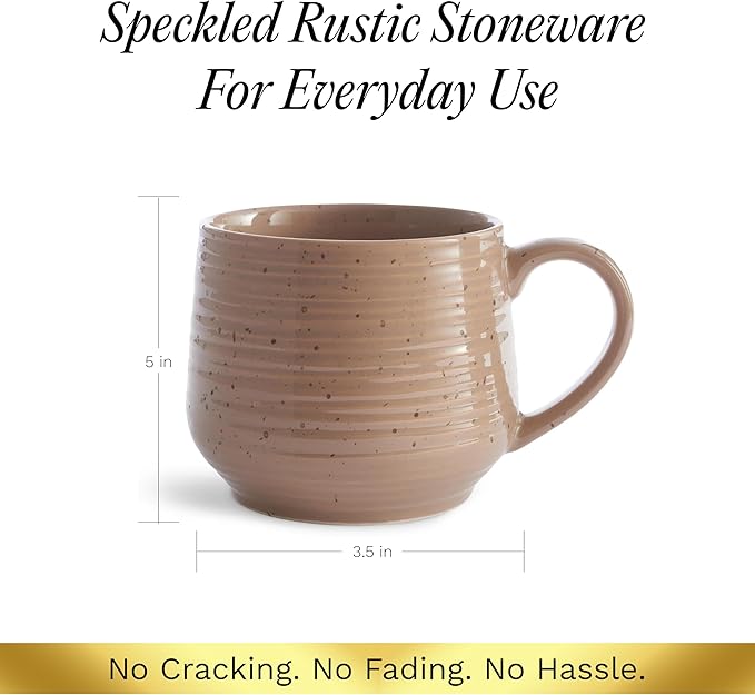 Sango 17.5 oz Stoneware Coffee Mugs Set of 4, Rustic Ceramic Mug with Speckled Reactive Glaze, Large Pottery Drinkware for Coffee or Tea, Dishwasher & Microwave Safe Mugs, Siterra Painter’s Palette