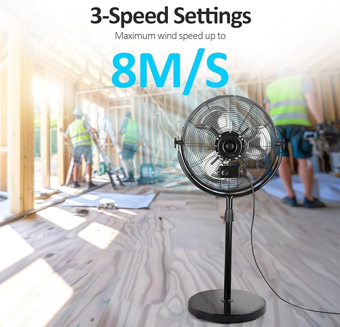 BEESTAR 18 Inch Heavy Duty High Velocity Pedestal Fan,Industrial Standing Fan with Adjustable Height and Tilt,3-Speed,Metal for Industrial, Commercial, Residential, Greenhouse,Black