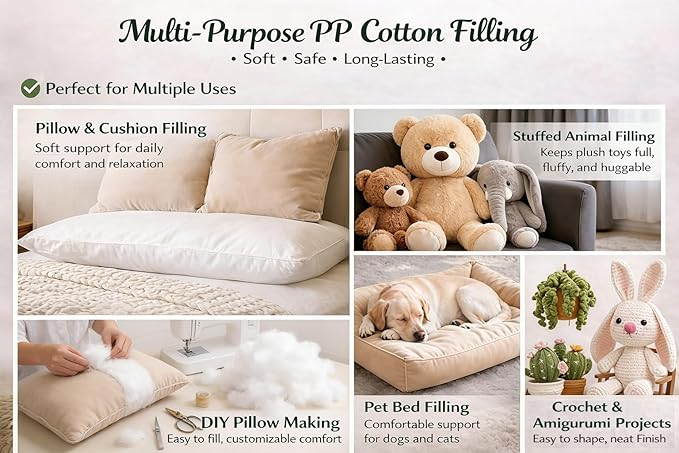 Pillow Stuffing 2.5lb/40oz, Polyfill Stuffing for Stuffed Animals, Couch Cushion Filling, PP Cotton Stuffing New Material Fluffy Fiberfill for DIY Crafting Projects, Crochet, Clouds Home Decor