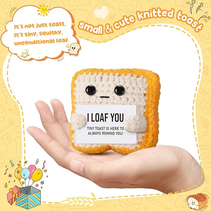 Gifts for Her Him Loved One Crochet Toast “I Loaf You” Gifts for Boyfriend Girlfriend, Funny Wedding Anniversary Birthday Gift for Women Men Couples Wife Husband - Easter Basket Stuffers & Mothers day