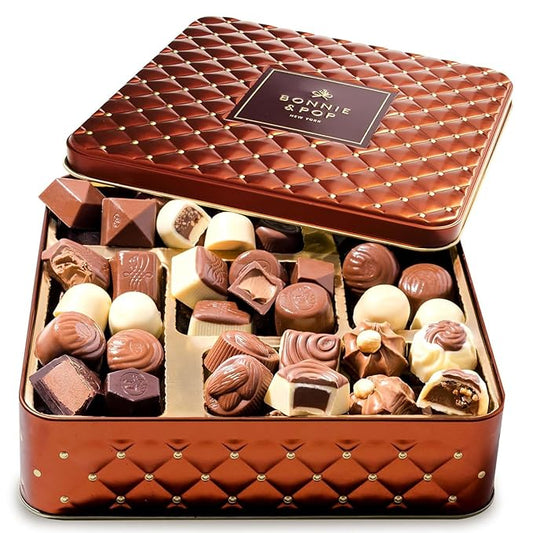 Chocolate Gift Basket– Mothers Day Candy Gift Box with Assorted Milk, Dark & White Chocolate Truffles – Food Present Idea for Mom, Her, Women, Corporate, Get Well, Sympathy, Birthday- Bonnie & Pop