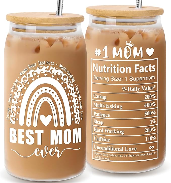 Mothers Day Gifts for Mom from Daughter Son, Gifts for Women Mama Stepmom Mother In Law Bonus Mom, Personalized Anniversary Birthday Mothers Day Presents for Wife from Husband - Can Glass Cups 16OZ
