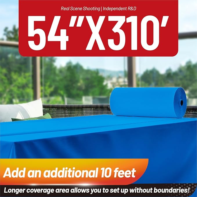 Plastic Table Cloth, 310 Ft X 54 in Disposable Tablecloth Blue Tablecloth Premium PEVA Plastic Table Cloth Disposable with Any Cut Sliding Cutters for Picnics, Parties, Birthdays, Festivals